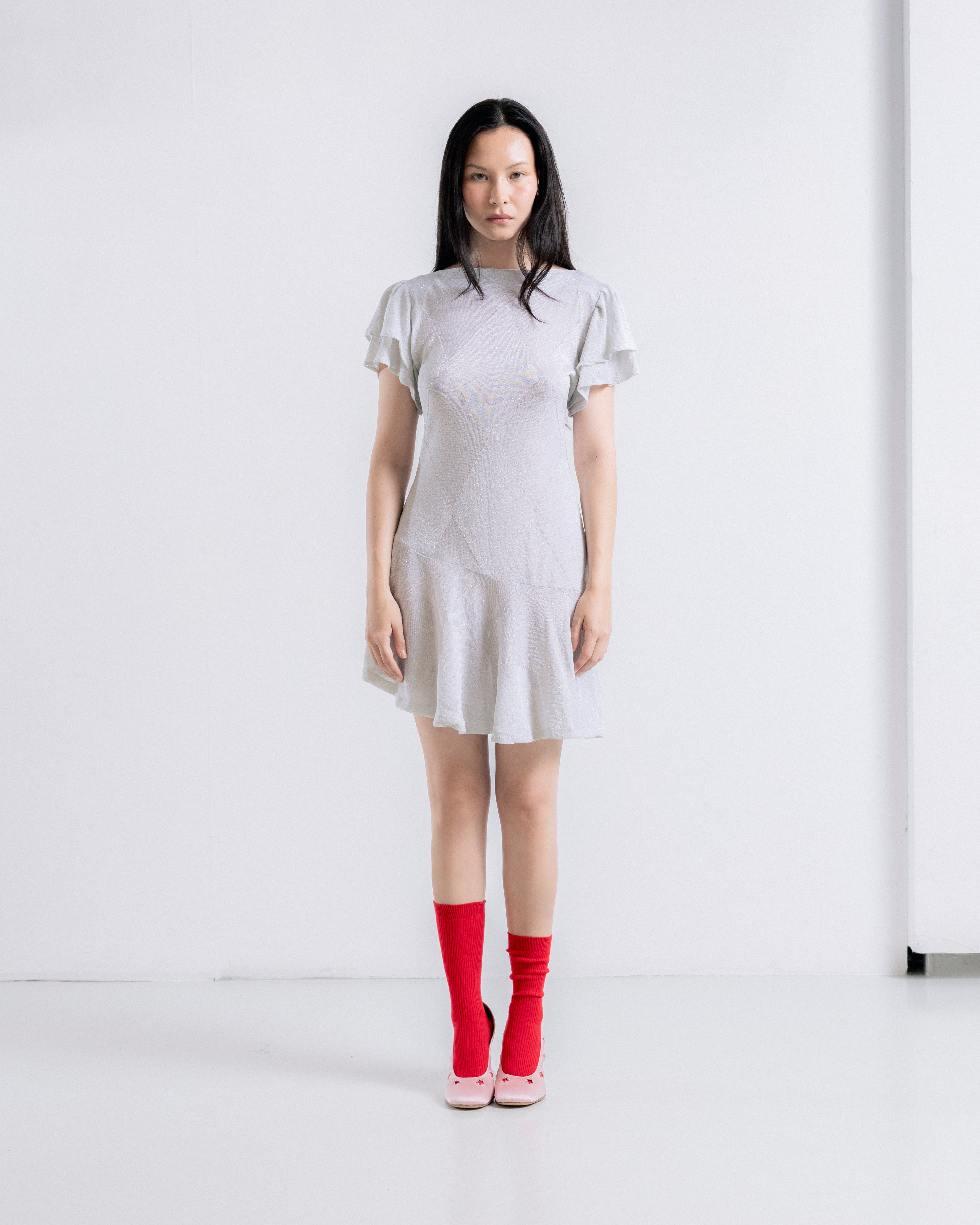 Knit Diamond Mini Dress in Grey