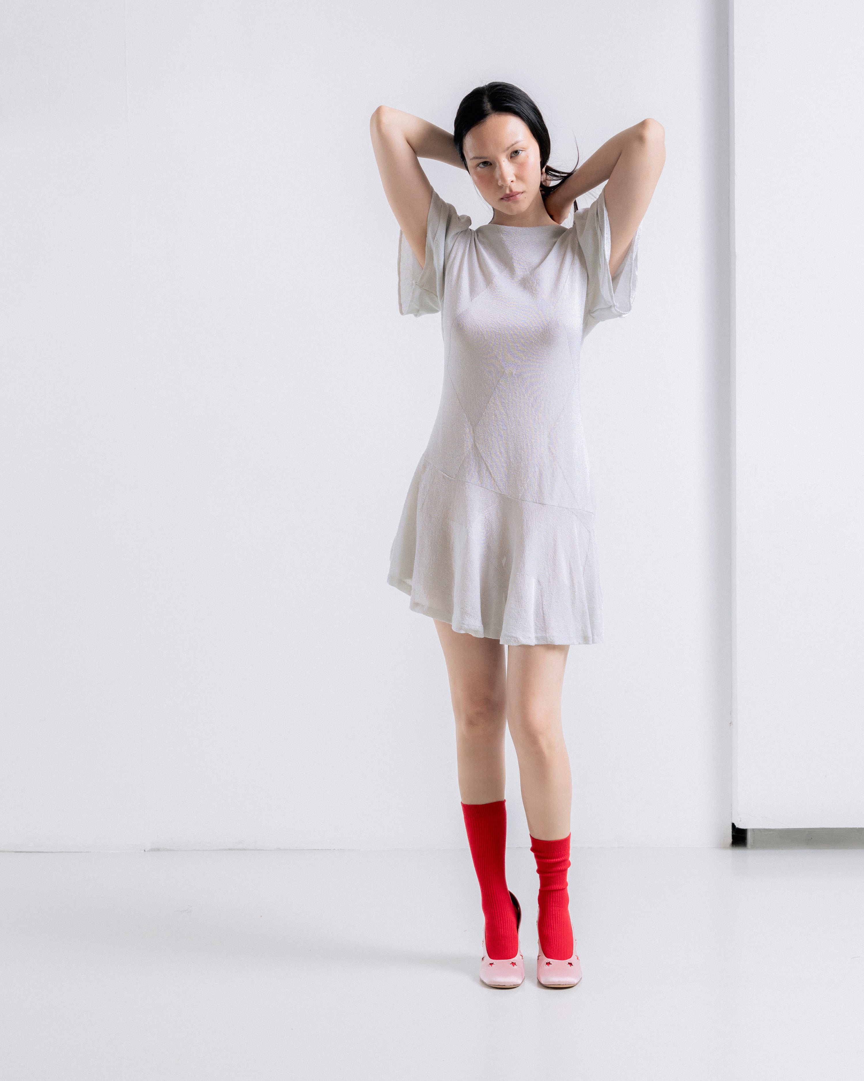 Knit Diamond Mini Dress in Grey