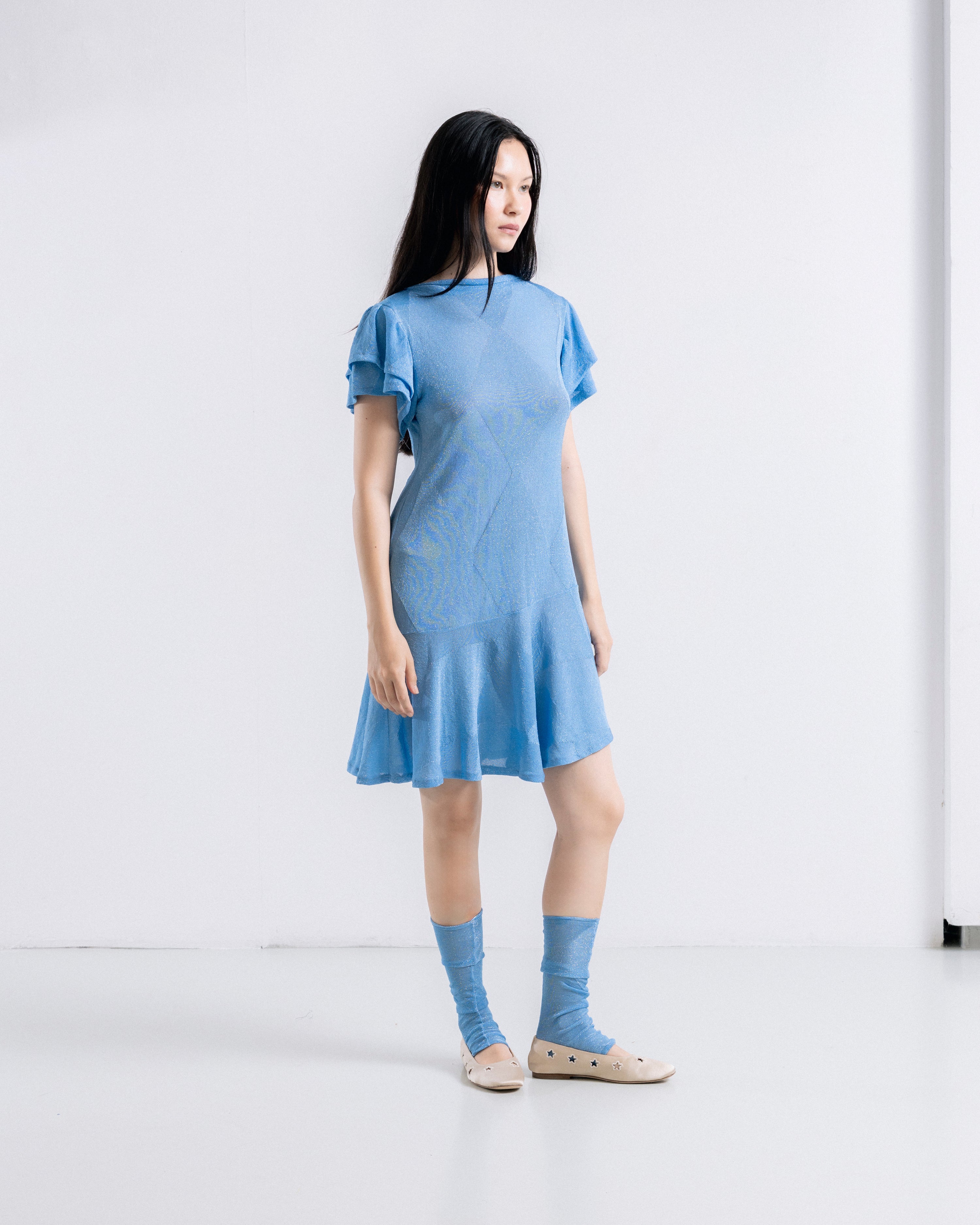 Knit Diamond Mini Dress in Blue