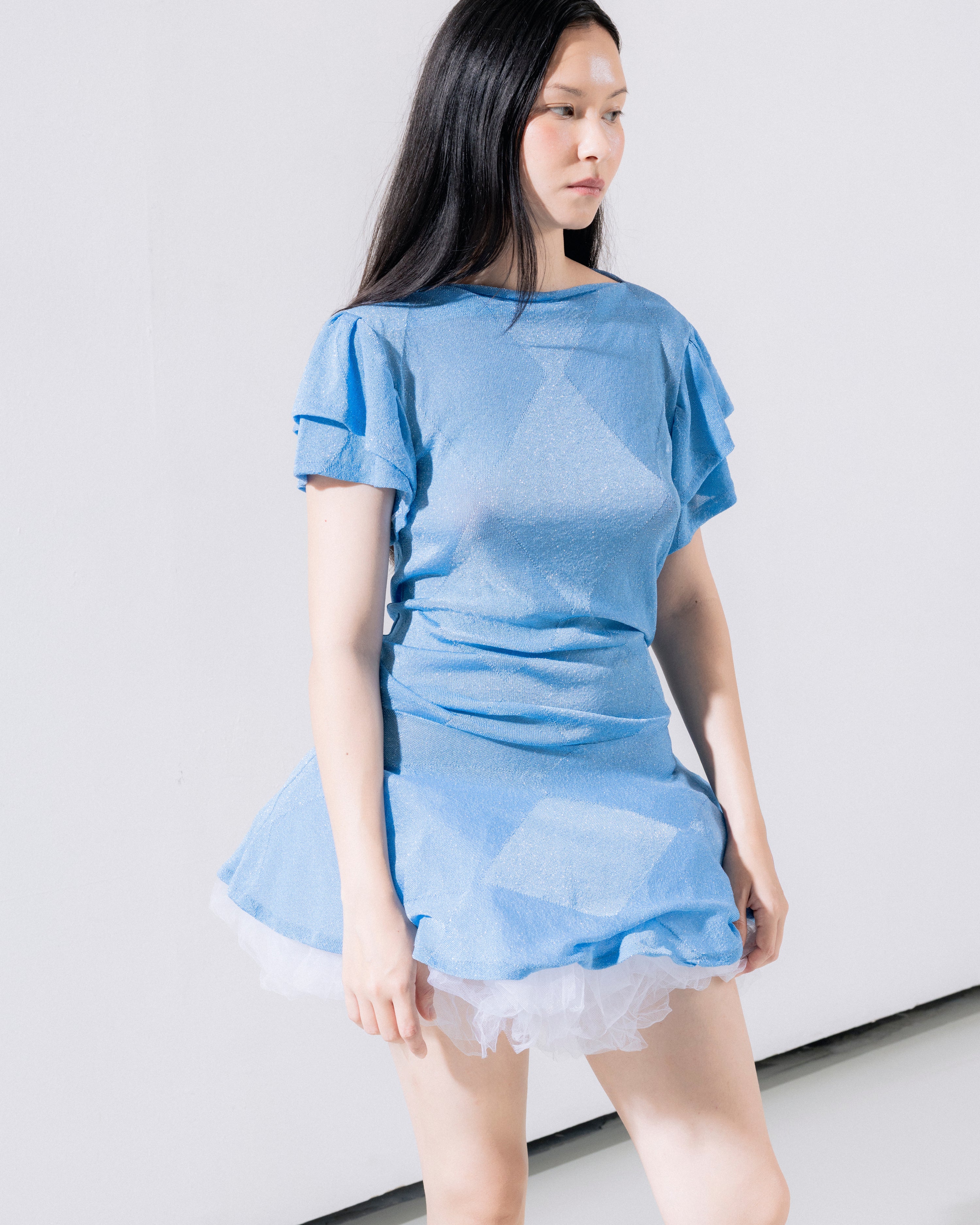 Knit Diamond Mini Dress in Blue
