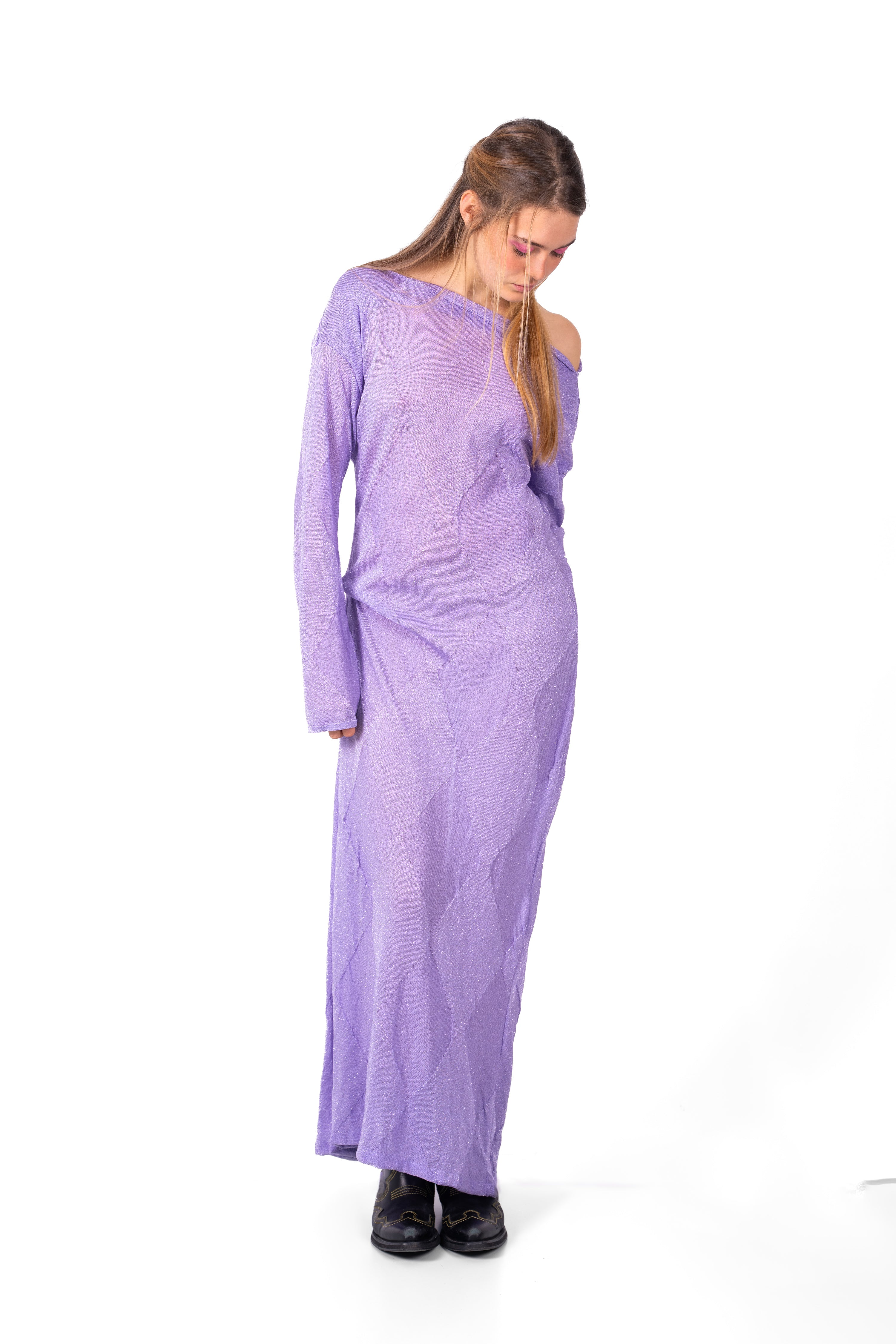 Knit Diamond Long Sleeve Dress in Lilac