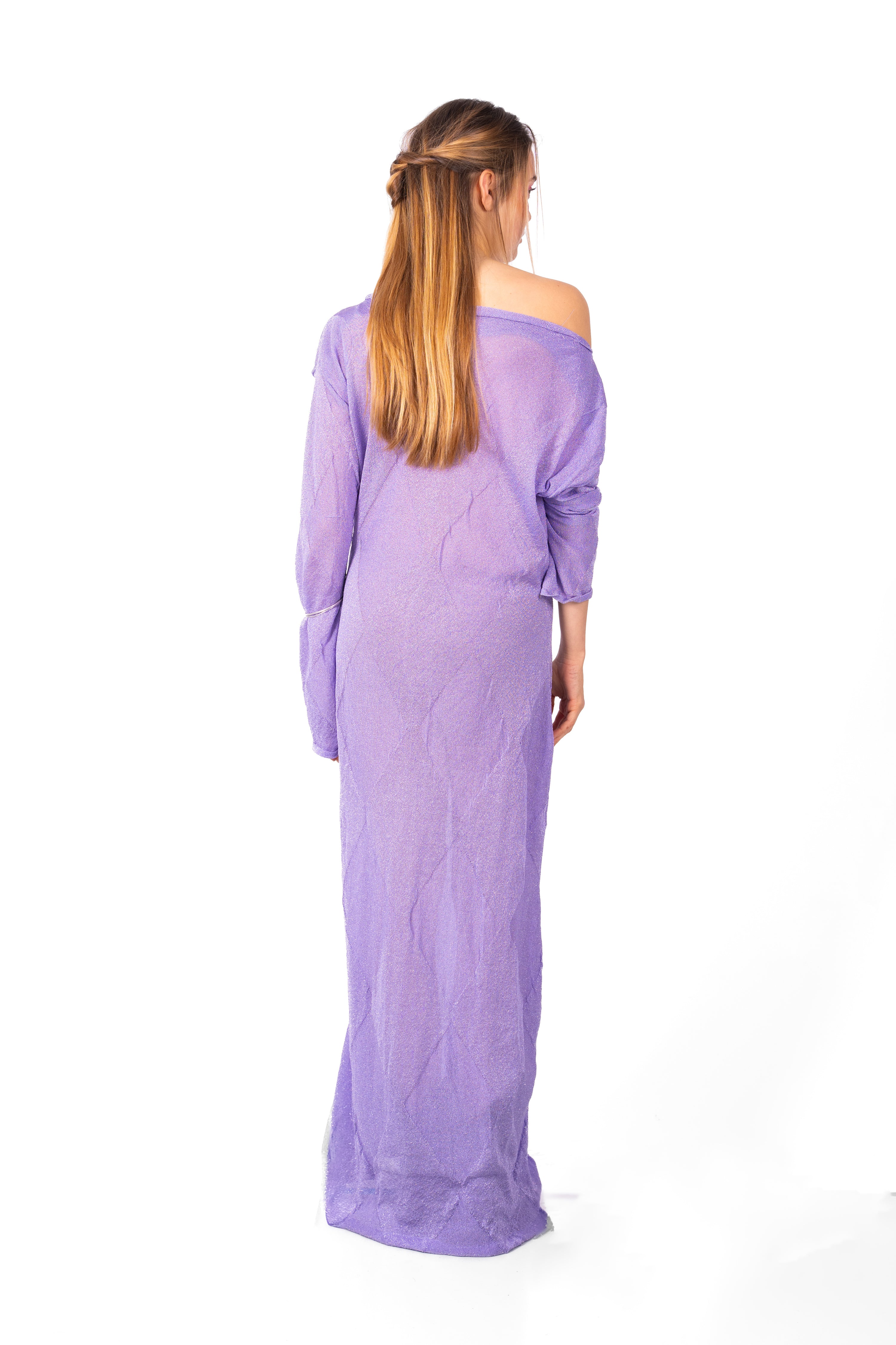 Knit Diamond Long Sleeve Dress in Lilac