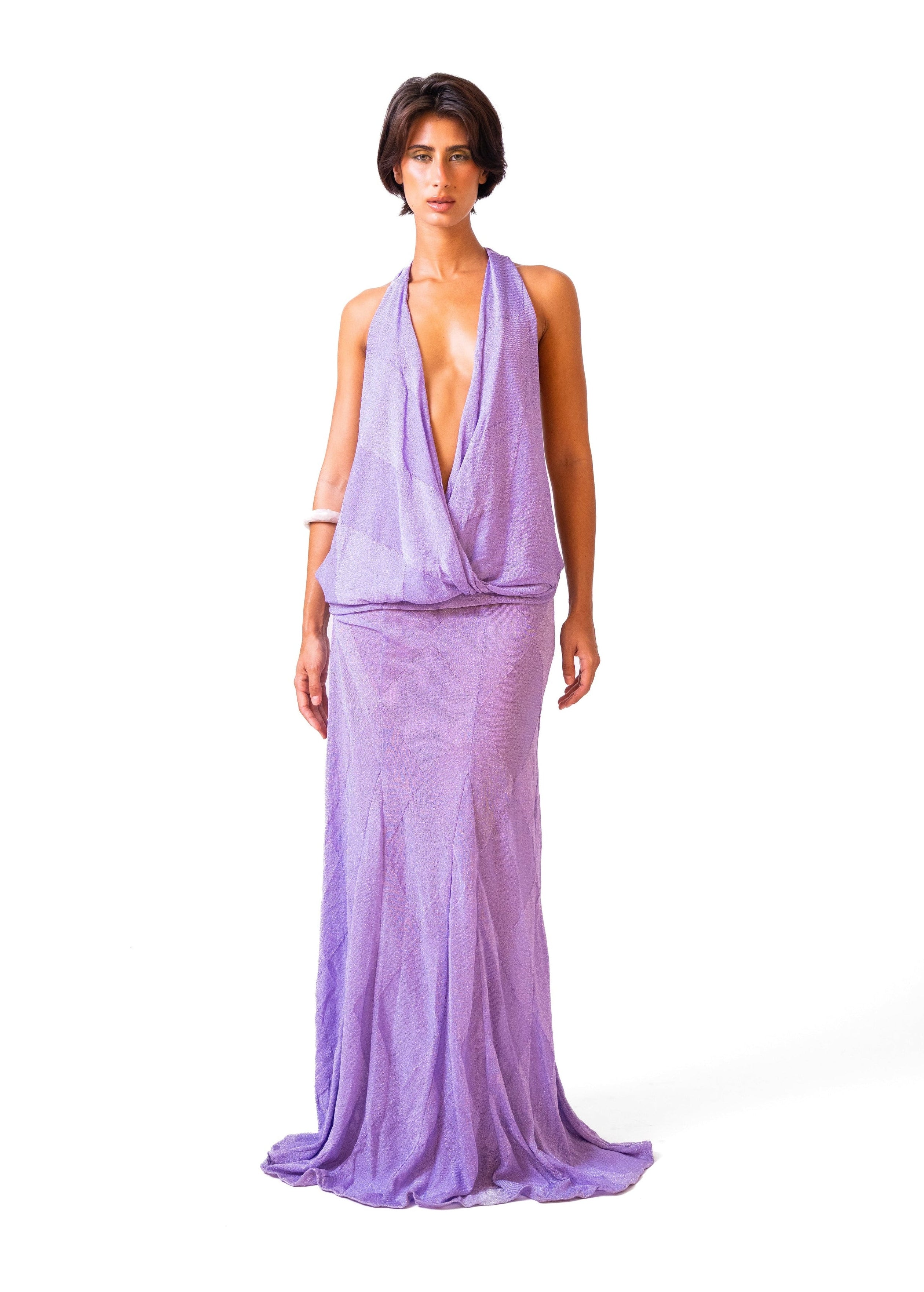 Knit Diamond Party Dress in Lilac