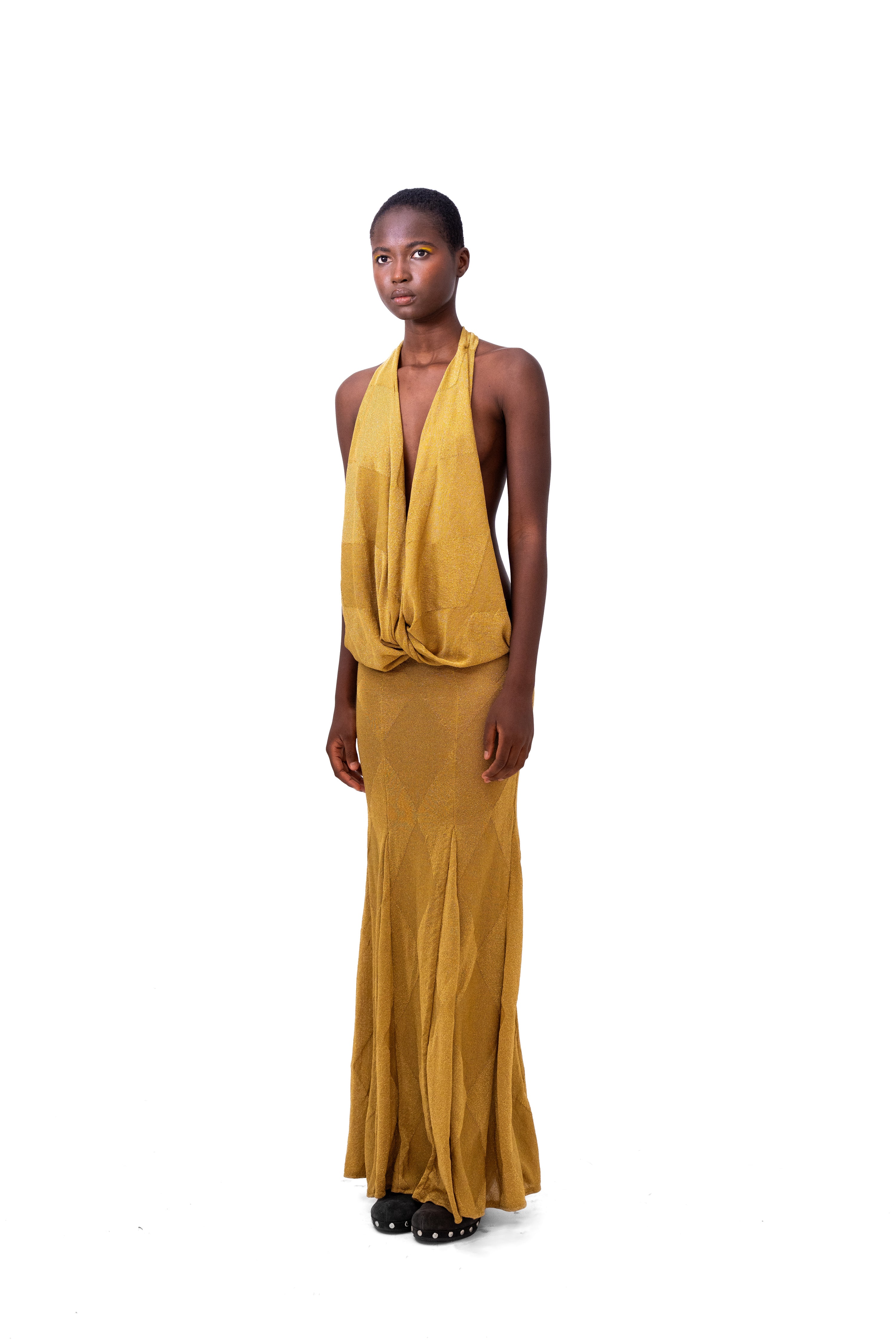 Knit Diamond Party Dress in Gold